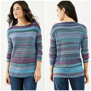 J Jill Multistripe Wool Blend Long Sleeve Boat Neck Pullover Top Size XL